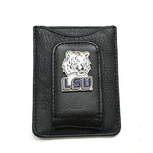 NWOT Louisiana State University Black Leather LSU Card Wallet with Magnetic Clip